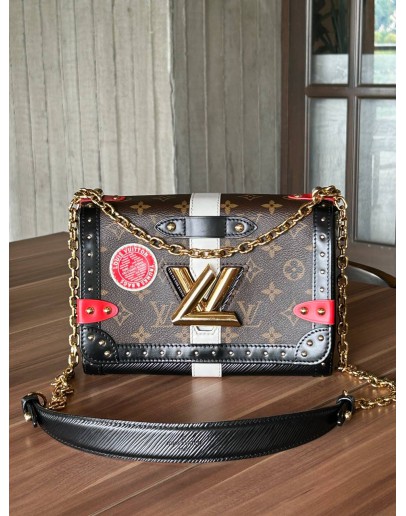 LOUIS VUITTON LIMITED EDITION TWIST MM STUDS MONOGRAM EPI LEATHER BLACK BROWN CHAIN SHOULDER BAG  