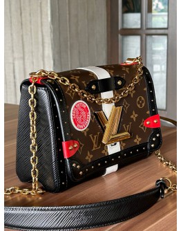 LOUIS VUITTON LIMITED EDITION TWIST MM STUDS MONOGRAM EPI LEATHER BLACK BROWN CHAIN SHOULDER BAG  