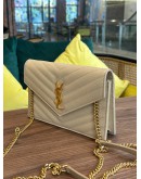 YSL YVES SAINT LAURENT GRAIN DE POUDRE MATELASSE CHEVRON MONOGRAM ENVELOPE CHAIN WOC