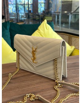 YSL YVES SAINT LAURENT GRAIN DE POUDRE MATELASSE CHEVRON MONOGRAM ENVELOPE CHAIN WOC