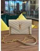 YSL YVES SAINT LAURENT GRAIN DE POUDRE MATELASSE CHEVRON MONOGRAM ENVELOPE CHAIN WOC
