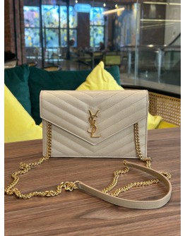 YSL YVES SAINT LAURENT GRAIN DE POUDRE MATELASSE CHEVRON MONOGRAM ENVELOPE CHAIN WOC