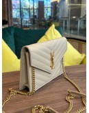 YSL YVES SAINT LAURENT GRAIN DE POUDRE MATELASSE CHEVRON MONOGRAM ENVELOPE CHAIN WOC