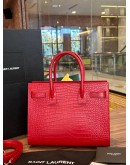 YSL YVES SAINT LAURENT CLASSIC SAC DE JOUR IN RED EMBOSSED CROCODILE LEATHER  