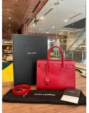 YSL YVES SAINT LAURENT CLASSIC SAC DE JOUR IN RED EMBOSSED CROCODILE LEATHER  