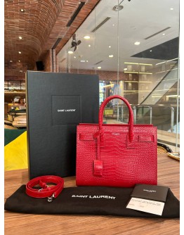 YSL YVES SAINT LAURENT CLASSIC SAC DE JOUR IN RED EMBOSSED CROCODILE LEATHER  