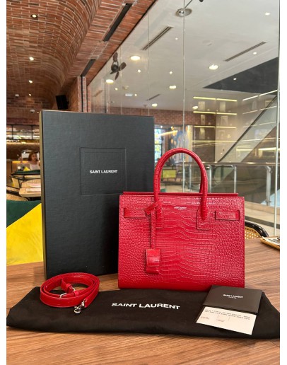 YSL YVES SAINT LAURENT CLASSIC SAC DE JOUR IN RED EMBOSSED CROCODILE LEATHER  