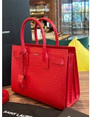YSL YVES SAINT LAURENT CLASSIC SAC DE JOUR IN RED EMBOSSED CROCODILE LEATHER  