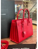 YSL YVES SAINT LAURENT CLASSIC SAC DE JOUR IN RED EMBOSSED CROCODILE LEATHER  
