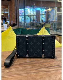 LOUIS VUITTON NEO WALLET TRUNK CLUTCH BAG IN MONOGRAM ECLIPSE WITH WRISTLET STRAP