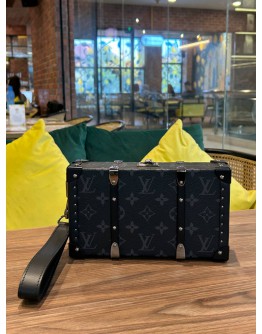 LOUIS VUITTON NEO WALLET TRUNK CLUTCH BAG IN MONOGRAM ECLIPSE WITH WRISTLET STRAP