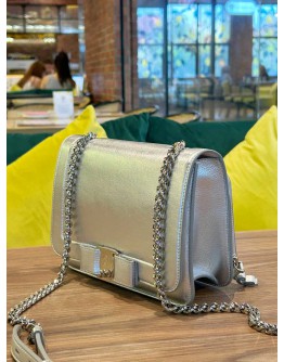 SALVATORE FERRAGAMO VARA RIBBON NEW BIANCO SHOULDER CHAIN BAG