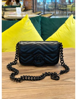 GUCCI 2 IN 1 SUPER MINI GG MARMONT IN FULL BLACK WITH REMOVABLE CHAIN