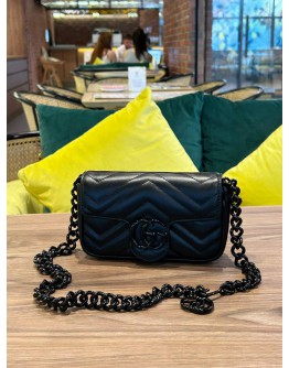 GUCCI 2 IN 1 SUPER MINI GG MARMONT IN FULL BLACK WITH REMOVABLE CHAIN