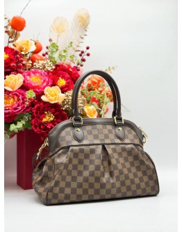 LOUIS VUITTON TREVI PM TOP HANDLE BAG WITH STRAP IN BROWN DAMIER EBENE CANVAS