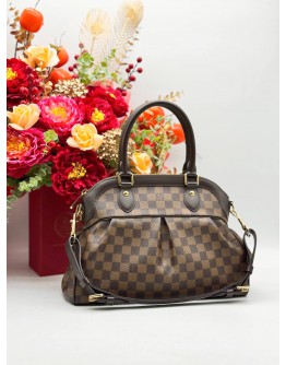LOUIS VUITTON TREVI PM TOP HANDLE BAG WITH STRAP IN BROWN DAMIER EBENE CANVAS