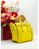 CELINE LUGGAGE MICRO TOP HANDLE BAG IN YELLOW PEBBLED LEATHER