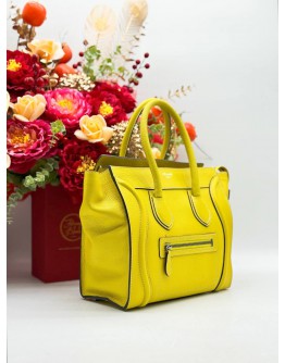 CELINE LUGGAGE MICRO TOP HANDLE BAG IN YELLOW PEBBLED LEATHER