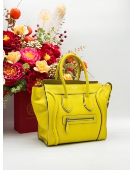 CELINE LUGGAGE MICRO TOP HANDLE BAG IN YELLOW PEBBLED LEATHER
