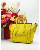 CELINE LUGGAGE MICRO TOP HANDLE BAG IN YELLOW PEBBLED LEATHER