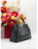 FENDI PEEKABOO ISEEU MEDIUM MONSTER EYES TOP HANDLE BAG IN BLACK CALFSKIN LEATHER WITH SNAKESKIN & CROCODILE LEATHER ACCENTS