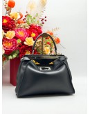 FENDI PEEKABOO ISEEU MEDIUM MONSTER EYES TOP HANDLE BAG IN BLACK CALFSKIN LEATHER WITH SNAKESKIN & CROCODILE LEATHER ACCENTS