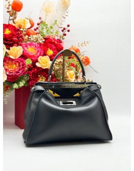 FENDI PEEKABOO ISEEU MEDIUM MONSTER EYES TOP HANDLE BAG IN BLACK CALFSKIN LEATHER WITH SNAKESKIN & CROCODILE LEATHER ACCENTS