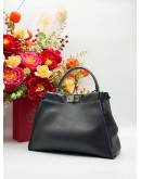 FENDI PEEKABOO ISEEU MEDIUM MONSTER EYES TOP HANDLE BAG IN BLACK CALFSKIN LEATHER WITH SNAKESKIN & CROCODILE LEATHER ACCENTS