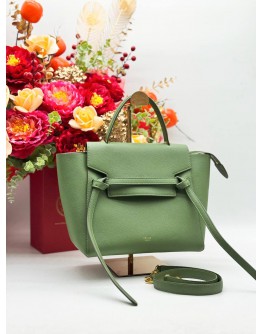 CELINE BELT BAG MICRO TOP HANDLE BAG WITH STRAP IN SOFT GREEN GRAINED CALFSKIN LEATHER
