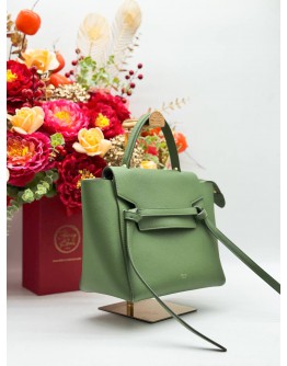 CELINE BELT BAG MICRO TOP HANDLE BAG WITH STRAP IN SOFT GREEN GRAINED CALFSKIN LEATHER