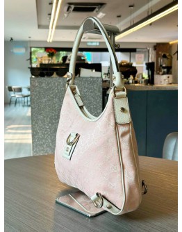 GUCCI ABBEY D-RING SHOULDER BAG IN POWDER PINK GG CANVAS & IVORY CALF LEATHER