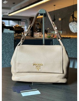 PRADA VITELLO DAINO FLAP SHOULDER BAG IN SOFT BEIGE