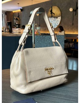 PRADA VITELLO DAINO FLAP SHOULDER BAG IN SOFT BEIGE