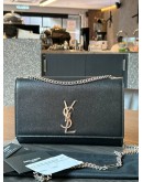 YSL YVES SAINT LAURENT MEDIUM KATE IN BLACK GRAINED POUDRE LEATHER WITH SILVER HARDWARE