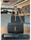 YSL YVES SAINT LAURENT MEDIUM KATE IN BLACK GRAINED POUDRE LEATHER WITH SILVER HARDWARE