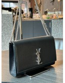 YSL YVES SAINT LAURENT MEDIUM KATE IN BLACK GRAINED POUDRE LEATHER WITH SILVER HARDWARE