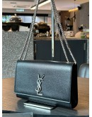 YSL YVES SAINT LAURENT MEDIUM KATE IN BLACK GRAINED POUDRE LEATHER WITH SILVER HARDWARE