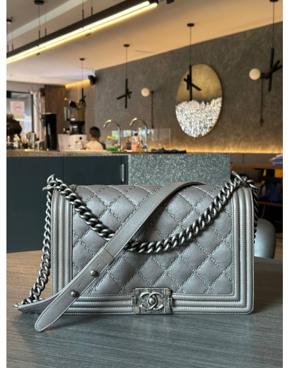 CHANEL MEDIUM LE BOY DOUBLE STITCH FLAP BAG