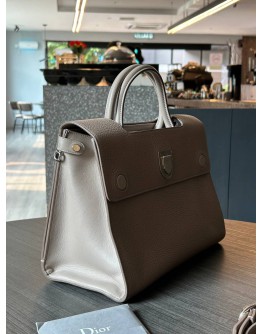 CHRISTIAN DIOR DIOREVER HANDLE HANDBAG IN LIGHT BROWN / GREY-ISH GRAINED CALF LEATHER IN SILVER HARDWARE  WITH STRAP