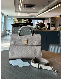 CHRISTIAN DIOR DIOREVER HANDLE HANDBAG IN LIGHT BROWN / GREY-ISH GRAINED CALF LEATHER IN SILVER HARDWARE  WITH STRAP
