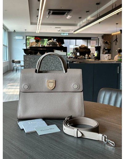 CHRISTIAN DIOR DIOREVER HANDLE HANDBAG IN LIGHT BROWN / GREY-ISH GRAINED CALF LEATHER IN SILVER HARDWARE  WITH STRAP