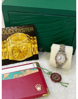 ROLEX OYSTER PERPETUAL LADY REF 76193 HALF 18K 750 YELLOW GOLD WHITE DIAL ROMAN NUMBERALS 26MM AUTOMATIC WATCH