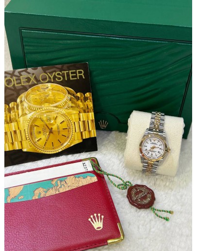 ROLEX OYSTER PERPETUAL LADY REF 76193 HALF 18K 750 YELLOW GOLD WHITE DIAL ROMAN NUMBERALS 26MM AUTOMATIC WATCH