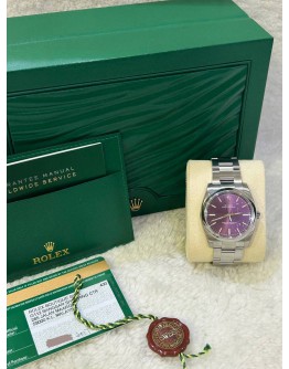 ROLEX OYSTER PERPETUAL 34MM PURPLE DIAL REF 114200 PURPLE DIAL AUTOMATIC WATCH