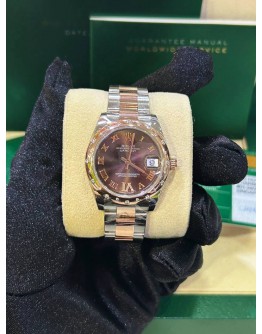 ROLEX DATEJUST 31 REF 178341 HALF 18K 750 EVEROSE GOLD / BRONZE BROWN DIAMONDS DIAL ROMAN NUMBERALS 31MM AUTOMATIC WATCH