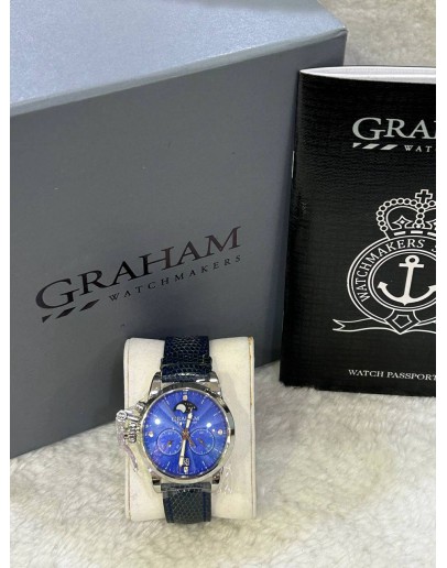 GRAHAM CHRONOFIGHTGER 1695 LADY MOON MOONPHASE REF 2CXBS BLUE DIAMONDS DIAL 36MM QUARTZ WATCH