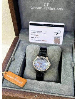 GIRARD-PERREGAUX YEAR 2018 CAT’S EYE BLUE START DIAMONDS MOTHER OF PEARL 18K 750 WHITE GOLD MOON FACE 35MM AUTOMATIC WATCH