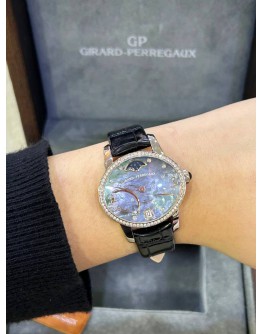 GIRARD-PERREGAUX YEAR 2018 CAT’S EYE BLUE START DIAMONDS MOTHER OF PEARL 18K 750 WHITE GOLD MOON FACE 35MM AUTOMATIC WATCH