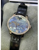GIRARD-PERREGAUX YEAR 2018 CAT’S EYE BLUE START DIAMONDS MOTHER OF PEARL 18K 750 WHITE GOLD MOON FACE 35MM AUTOMATIC WATCH
