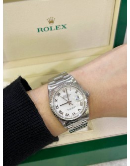 ROLEX DATEJUST 36 REF 16220 WHITE DIAL ROMAN NUMBERALS 36MM AUTOMATIC WATCH